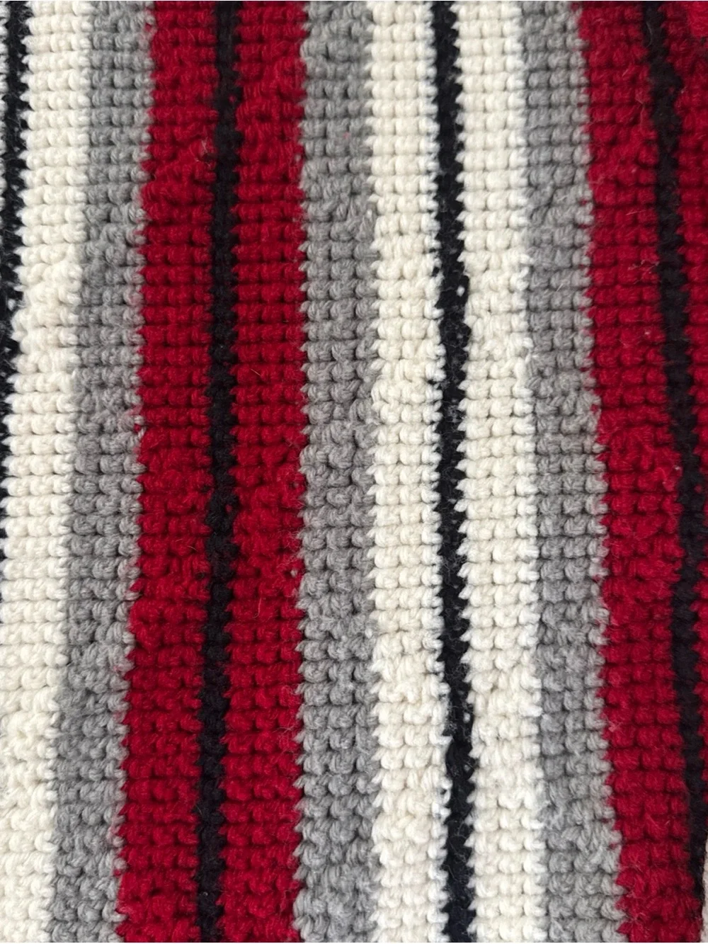 Handmade Crochet Afghan Throw 59x46 Red Gray Navy White Fringe Southwestern